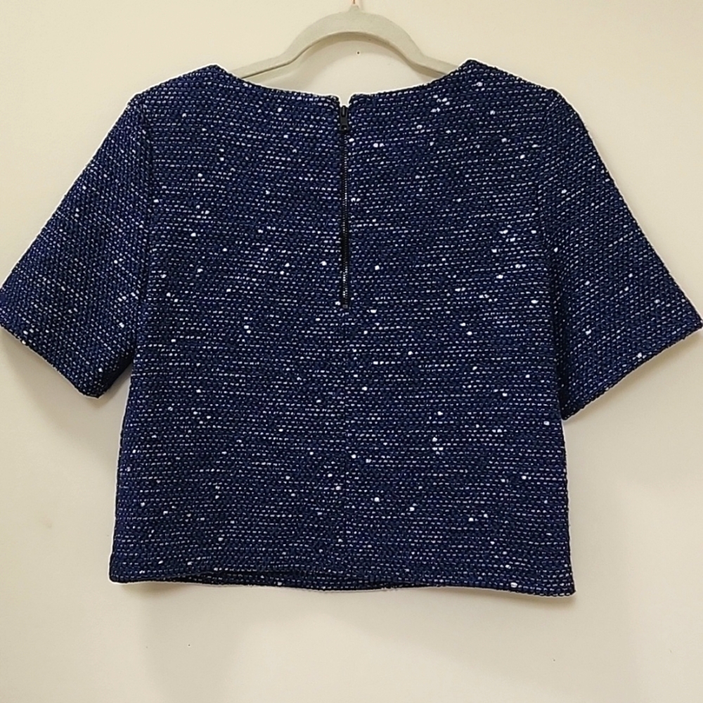 Alice + Olivia Blue Silver Knit Sweater Crop Top Size 6 - Picture 11 of 16